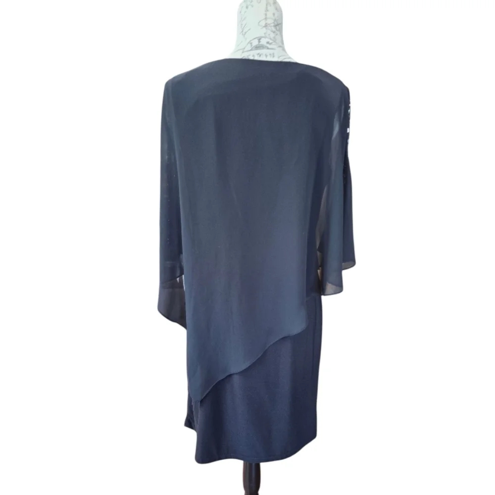 Ignite Evenings Black Chiffon Caped Cocktail Dress 10 - Picture 6 of 10